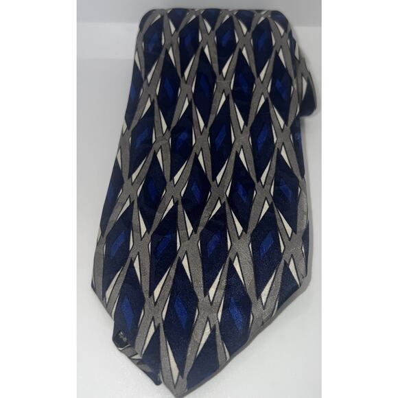 ROBERT TALBOTT STUDIO For Peter Richard Silk Tie ART DECO GEOMETRIC Blue Gray - Picture 11 of 12